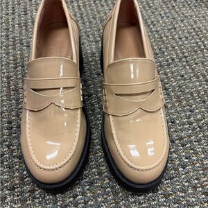 Beige Patent Leather Loafers
